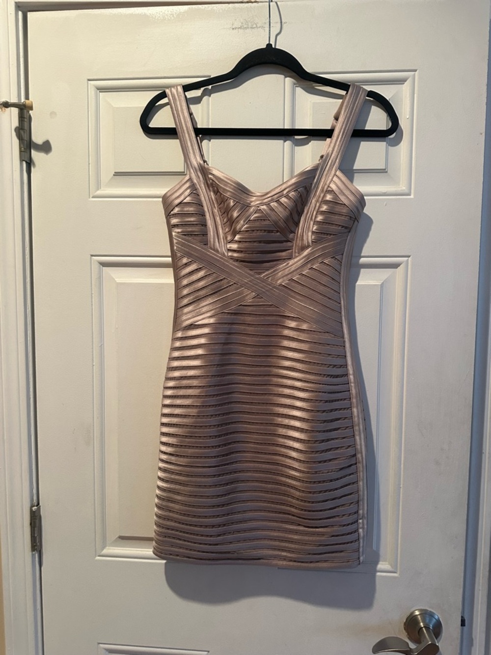BCBGMaxAzria Metallic Taupe Strappy Mini Dress - Picture 3 of 15